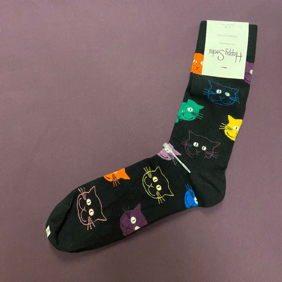 HAPPY SOCKS - Women's Cat Print Sock (One Pair) Brand New with Tag - Picture 1 of 3
